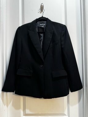 Style & Co Black Blazer Sz 10P Long Sleeve Buttons Pockets Armpit To Armpit 20”